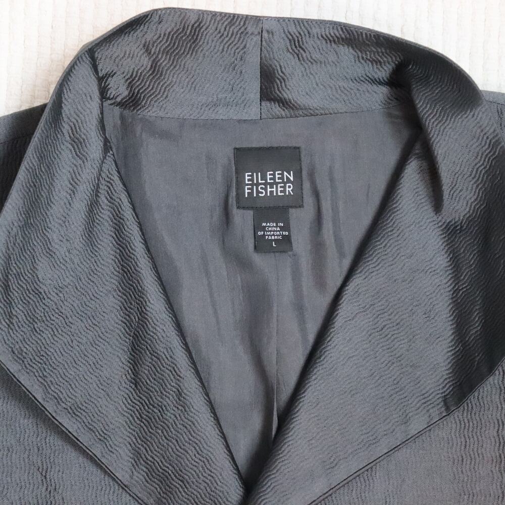 Eileen Fisher Silk Duster Coat Large Gray Womens Shimmer Evening Jacket - Picture 6 of 6